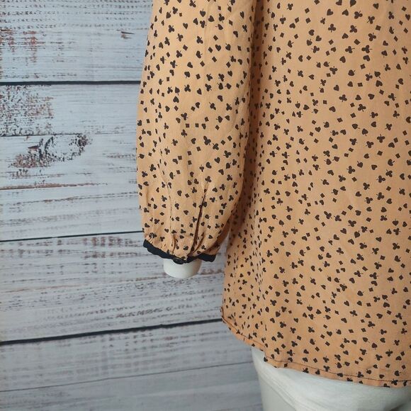 Women's Anthropologie Brand Odille Silk Button Hearts And Spades Novelty Blouse - Picture 10 of 13